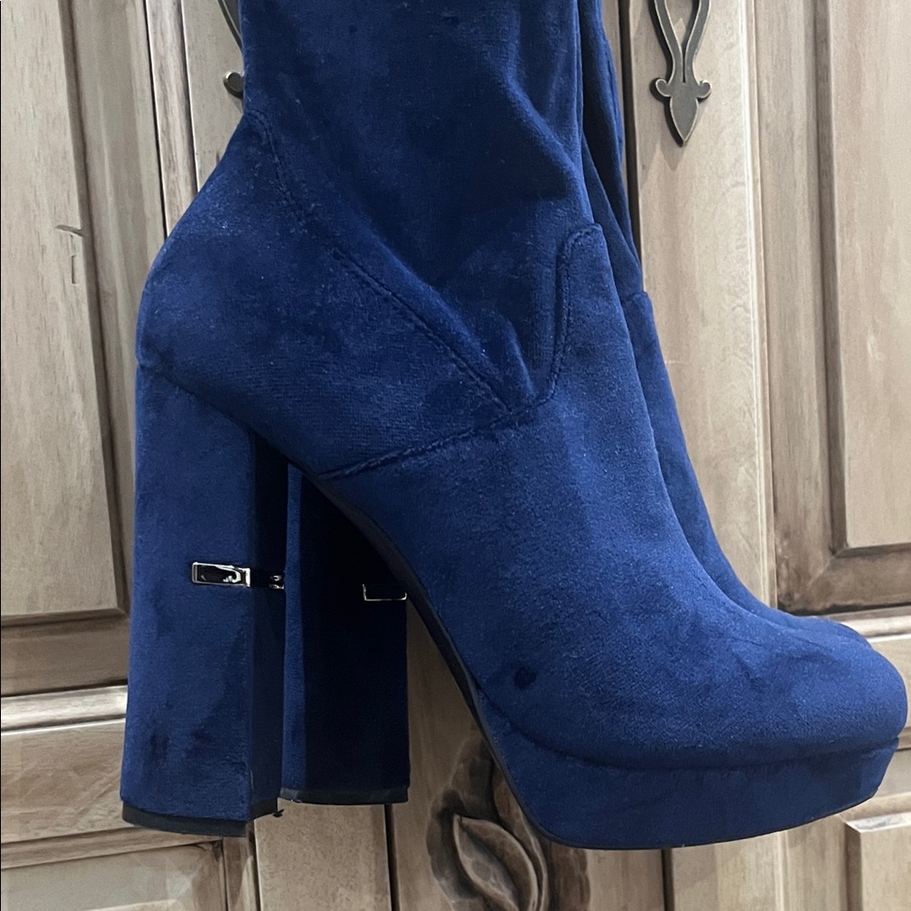 Call It Spring Deep Blue velour Over-the-Knee Boots